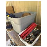 Socket organizer, sockets and tote with snow and