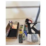 Playing cards, razor scrapers head phones and