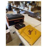 Vintage Cheyenne Wyoming seat, lamp, Stihl cover