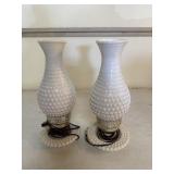 2 milk glass hobnail lamps