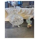Vintage candy dish, crystal? And glass cactus