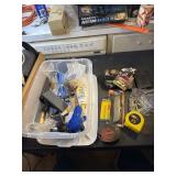 Utility knife, tape measures, phone holder,
