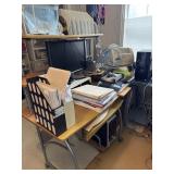 2 desks 2 computers all office supplies, lamps