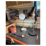 2 adjustable desk lamps work, clamps, extension