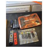 Ratchet set, black & decker drill bit set, levels