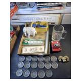 17 mini pewter plates, rammed belt buckle,