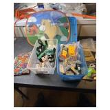 2 shoe box totes with sewing supplies and more