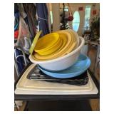 Cutting boards muffin tin, cooling racks chip and