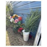 Lg Lot of faux flower and plants and plate rack