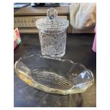 Crystal Cracker Jar and relish dish