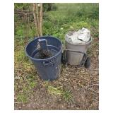 Trash can dolly and cans