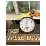 Fresh Eggs sign, sharp clock and more