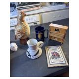 Music box Piano, Quaill decanter- 1968 cups and