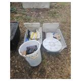 2- totes and feed barrel with contents