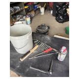 Bucket with sockets, ratchet and more