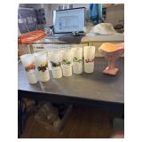 Frosted collector car glasses and pink candy dish