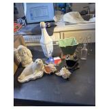 Liquor Bottle, Asian Statue, seal sea shells and
