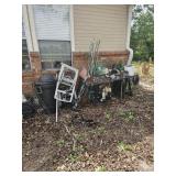 Garden supplies, saw horses and more large lot