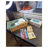 Basket with dove soap, wash clothes tooth brushes