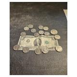 Bi centennial  2 dollar bill and coins