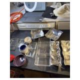 Ashtray, ramicans, plastic serving dishes and