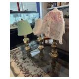3 brass lamps 2 march and 1 metal lamp