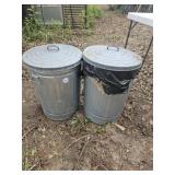 2- metal trash cans w/ lids