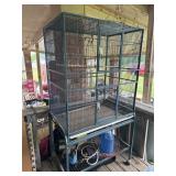 Metal bird cage and stand and contents