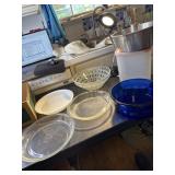 Pie plates, 2 glass serving bowls angle food cake