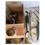 Planters, glass marbles. Boot Jack, shoe inserts,