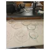 Pyrex bowls, pie plates and misc relish dishes
