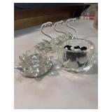Glass prism trinket dish and 3 swans