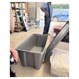 Lg tote with lid full of clothes  Calvin Klein,