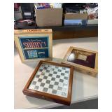 Wood Sorry, scrabble and chess set