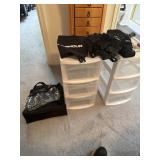 2- 3 drawer plastic containers with bags, fanny