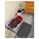 2 totes clothes , gloves misc