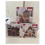 3 light up Christmas village pieces