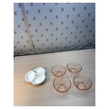 Hobnail Glass glass relish dish and 4 pink