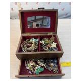 Wood jewelry box and contents