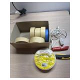 Masking Tape, Fiberglass mesh, box cutters and