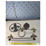 Fleur-de-lis wall hangings and bathroom towel set