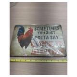 Tin rooster sign
