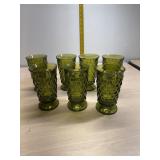Set of 7 Vintage Cubist Glasses Avocado Green