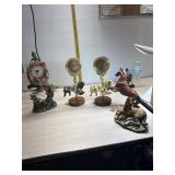Hummingbird clock, 2 Carousel horse clocks, Chuck