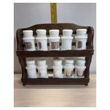 10 bottle spice rack, milk glass