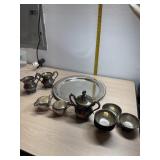 Silverplate Creamer & sugar bowls and platter