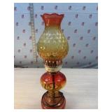 Vtg Cranberry & Amber Glass Hurricane Lamp