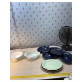 FireKing casserole, 4 cobalt fiesta steak plates