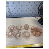 Queen Mary pink Depression Glass berry bowls,