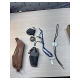Grandpa pocket watch, holsters, bolo tie and